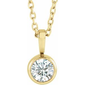 14K Yellow 1/4 CT Lab-Grown Diamond Bezel-Set Solitaire 16-18" Necklace