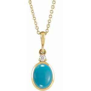 14K Yellow 6x4 mm Natural Turquoise & .015 CT Natural Diamond 16-18 Necklace