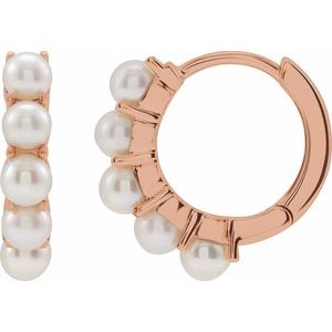 14K Rose Cultured White Freshwater Pearl 14 mm Huggie Hoop Earrings