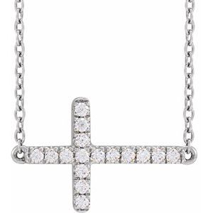 14K White 1/6 CTW Lab-Grown Diamond Sideways Cross 16-18 Necklace