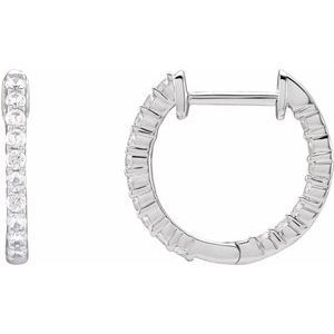 14K White 1/2 CTW Lab-Grown Diamond Inside-Outside Hinged 14.5 mm Hoop Earrings