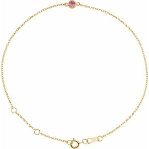 14K Yellow Natural Pink Tourmaline Bezel-Set Solitaire 6 1/2-7 1/2 Bracelet