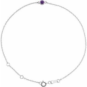 Sterling Silver Natural Amethyst Bezel-Set Solitaire 6 1/2-7 1/2 Bracelet