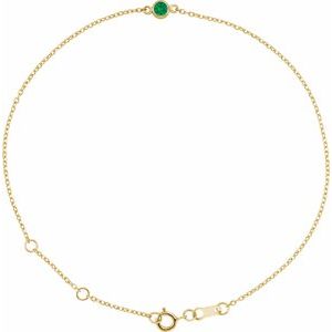 14K Yellow Lab-Grown Emerald Bezel-Set Solitaire 6 1/2-7 1/2 Bracelet