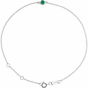 14K White Lab-Grown Emerald Bezel-Set Solitaire 6 1/2-7 1/2 Bracelet