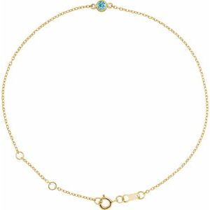 14K Yellow Natural Blue Zircon Bezel-Set Solitaire 6 1/2-7 1/2 Bracelet