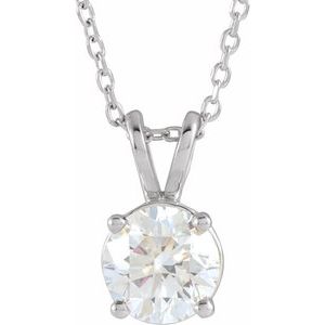 14K White  1 CT Lab-Grown Diamond Solitaire 16-18" Necklace