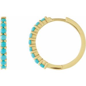 14K Yellow Natural Turquoise 20 mm Huggie Hoop Earrings