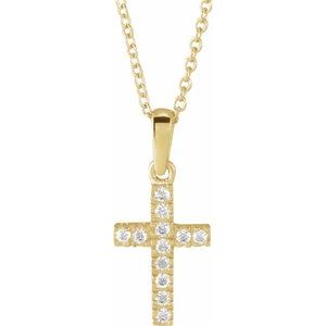 14K Yellow Imitation White Cubic Zirconia Cross 15" Necklace