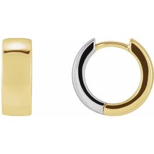 14K Yellow/White 14 mm Hinged Hoop Earrings