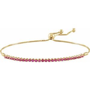 14K Yellow Natural Ruby Adjustable 9 1/2 Bolo Bracelet