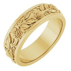 14K Yellow 7 mm Floral Flat Band Size 10