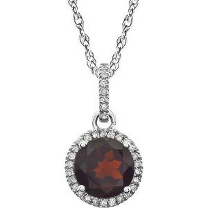 14K White Natural Mozambique Garnet & 1/10 CTW Natural Diamond 18" Necklace
