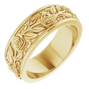 14K Yellow 7 mm Floral Flat Band Size 7