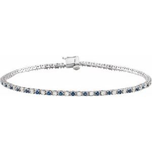 14K White Natural Blue Sapphire & 5/8 CTW Natural Diamond Line 7 1/4 Bracelet