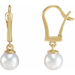 14K Yellow Cultured White Freshwater Pearl Earrings