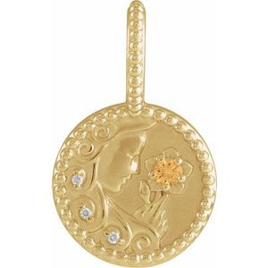 14K Yellow Natural Spessartite Garnet & .0075 CTW Natural Diamond Virgo Charm/Pendant