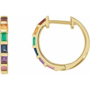 14K Yellow Natural Multi-Gemstone Rainbow Hoop Earrings