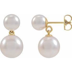 14K Yellow Cultured White Freshwater Pearl Earrings
