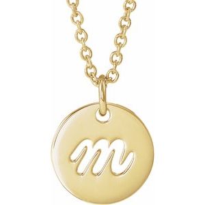 14K Yellow Script Initial M 16-18" Necklace