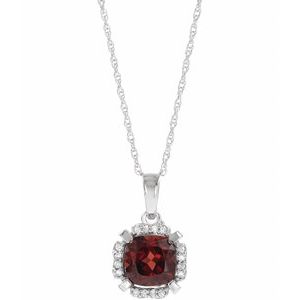 14K White Natural Mozambique Garnet & .04 CTW Natural Diamond 18" Necklace