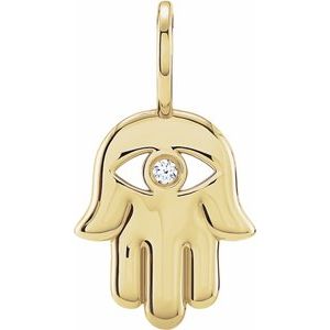 14K Yellow .02 CT Natural Diamond Hamsa Hand Charm/Pendant