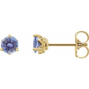 14K Yellow 4 mm Natural Tanzanite Earrings