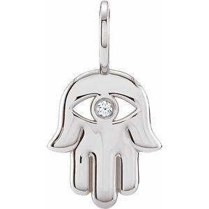 Sterling Silver .02 CT Natural Diamond Hamsa Hand Charm/Pendant