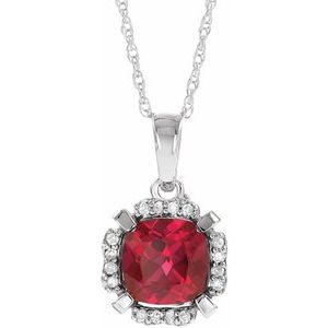 14K White Lab-Grown Ruby & .04 CTW Natural Diamond 18" Necklace