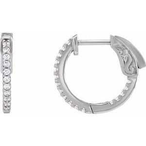 14K White 1/3 CTW Natural Diamond Inside-Outside 15.5 mm Hinged Hoop Earrings