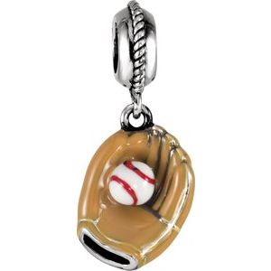 Sterling Silver 12.5x10 mm Baseball & Glove Charm
