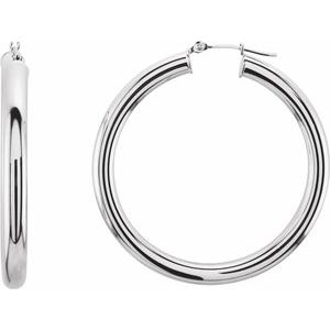 14K White Tube 40 mm Hoop Earrings