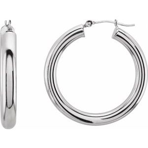 14K White Tube 30 mm Hoop Earrings