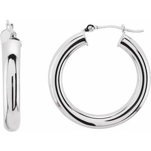 14K White Tube 25 mm Hoop Earrings