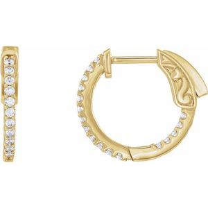14K Yellow 1/3 CTW Natural Diamond Inside-Outside 15.5 mm Hinged Hoop Earrings