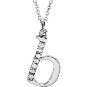 14K White .03 CTW Natural Diamond Lowercase Initial B 16 Necklace
