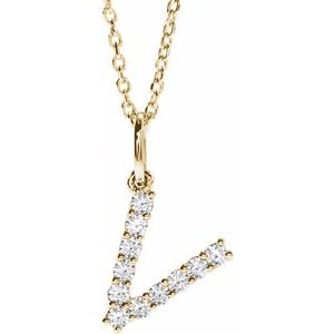 14K Yellow 1/5 CTW Lab-Grown Diamond Initial V 16-18 Necklace