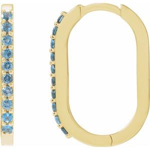 14K Yellow Natural London Blue Topaz 20 mm Hoop Earrings