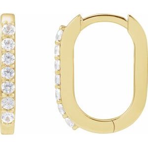 14K Yellow Natural White Sapphire 14 mm Hoop Earrings