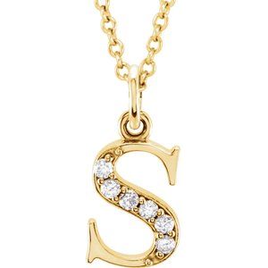 14K Yellow .025 CTW Natural Diamond Lowercase Initial S 16 Necklace
