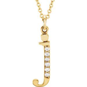 14K Yellow .025 CTW Natural Diamond Lowercase Initial J 16 Necklace