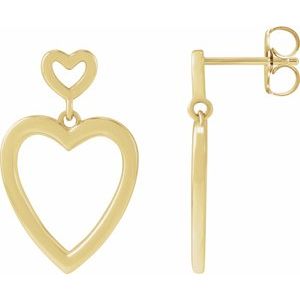 14K Yellow Dangle Heart Earrings