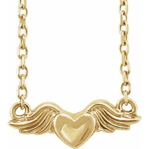 14K Yellow Heart with Angel Wings 18 Necklace