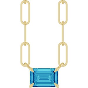 14K Yellow 6x4 mm Natural Blue Zircon Solitaire 18 Necklace