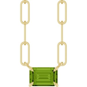 14K Yellow 6x4 mm Natural Peridot Solitaire 18" Necklace