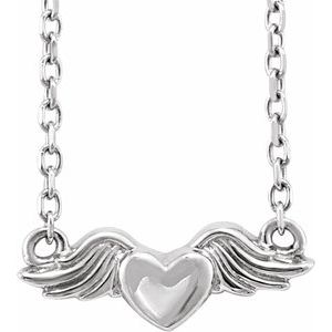 14K White Heart with Angel Wings 18 Necklace