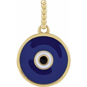 14K Yellow Blue Enamel Evil Eye Pendant
