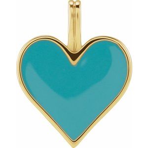 14K Yellow Light Turquoise Enamel Heart Pendant