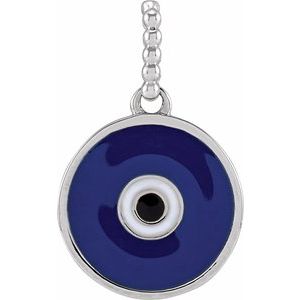 Sterling Silver Blue Enamel Evil Eye Pendant
