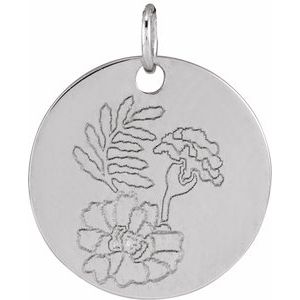 Sterling Silver Marigold October Birth Flower Pendant